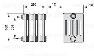 Схема (чертеж) Радиатор Zehnder Charleston 6040/5 №1270 Белый глянцевый RAL 9016